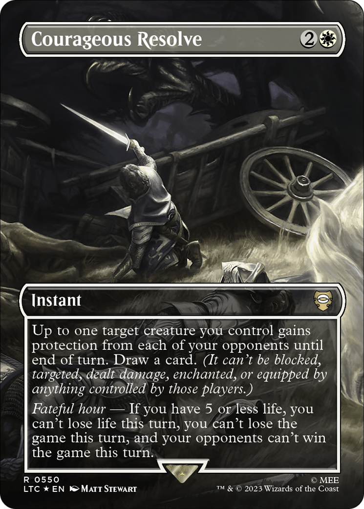 Courageous Resolve (Borderless) (Surge Foil) [The Lord of the Rings: Tales of Middle-Earth Commander] | Shuffle n Cut Hobbies & Games