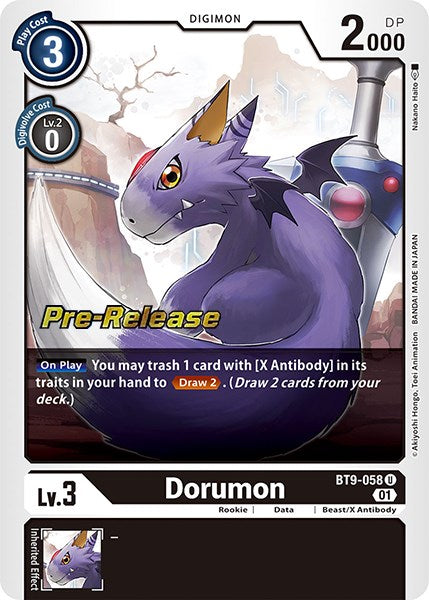 Dorumon [BT9-058] [X Record Pre-Release Promos] | Shuffle n Cut Hobbies & Games