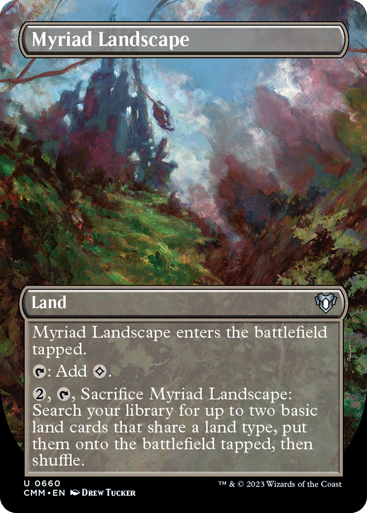 Myriad Landscape (Borderless Alternate Art) [Commander Masters] | Shuffle n Cut Hobbies & Games
