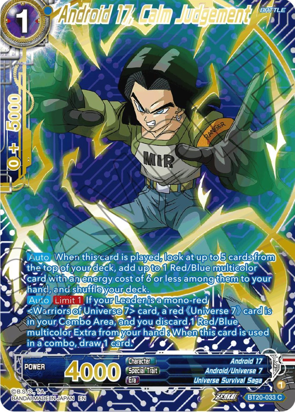 Android 17, Calm Judgement (Gold-Stamped) (BT20-033) [Power Absorbed] | Shuffle n Cut Hobbies & Games