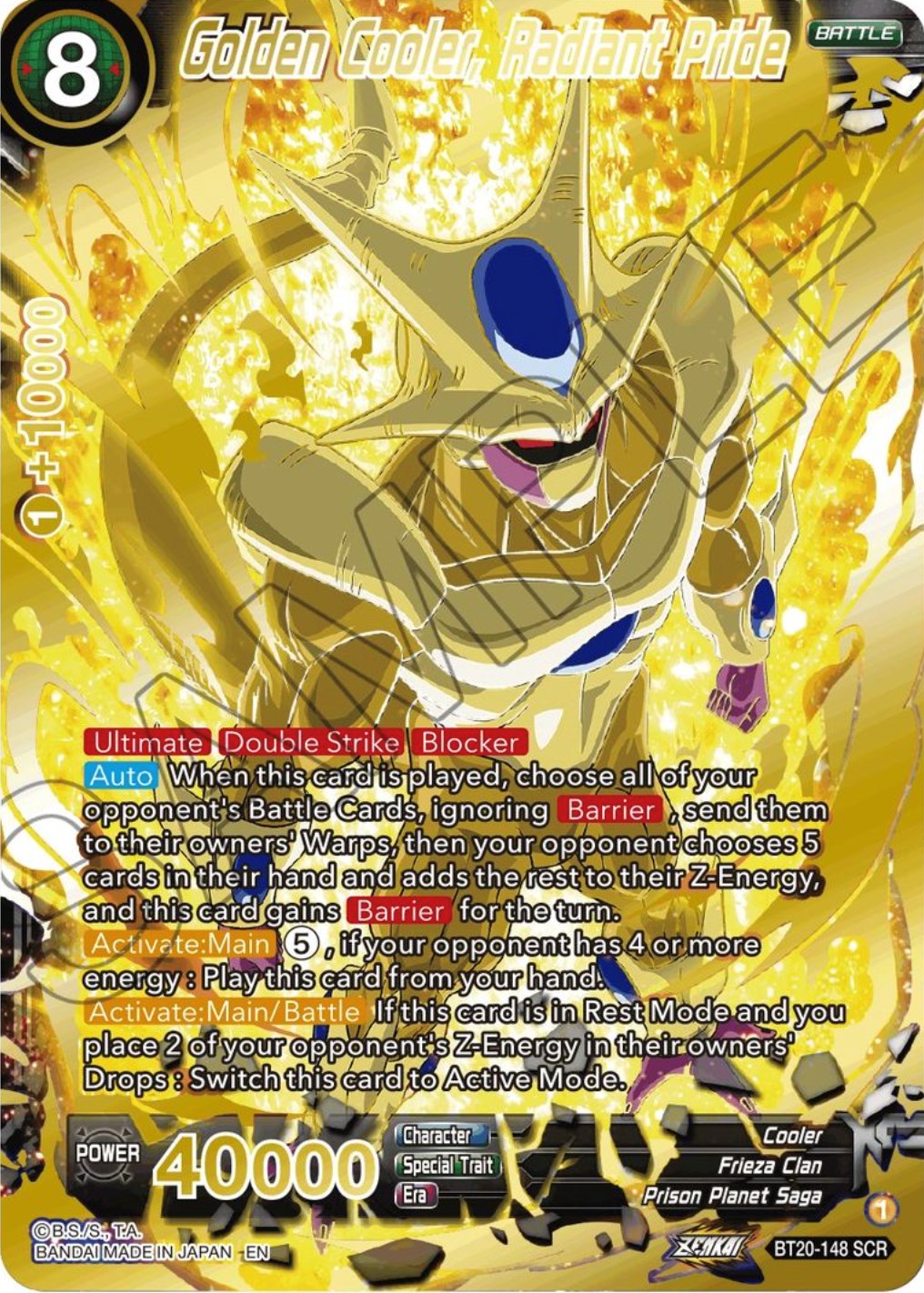 Golden Cooler, Radiant Pride (SCR) (BT20-148) [Power Absorbed] | Shuffle n Cut Hobbies & Games