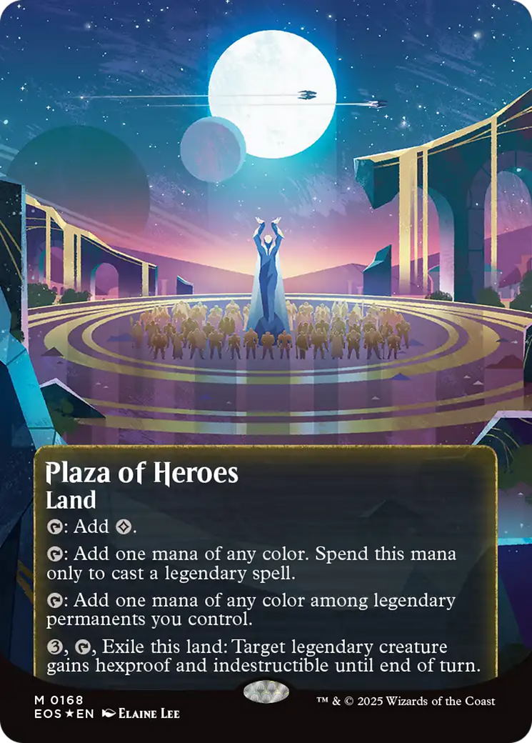 Plaza of Heroes (0168) (Borderless) (Galaxy Foil) [Edge of Eternities: Stellar Sights] | Shuffle n Cut Hobbies & Games