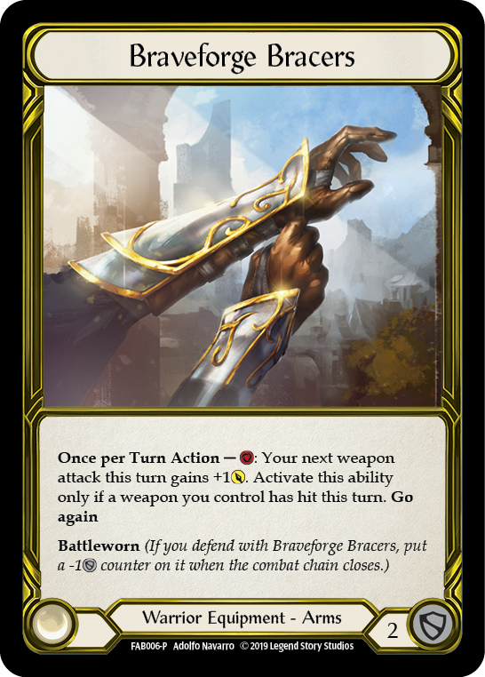 Braveforge Bracers [FAB006-P] (Promo)  1st Edition Cold Foil - Golden | Shuffle n Cut Hobbies & Games