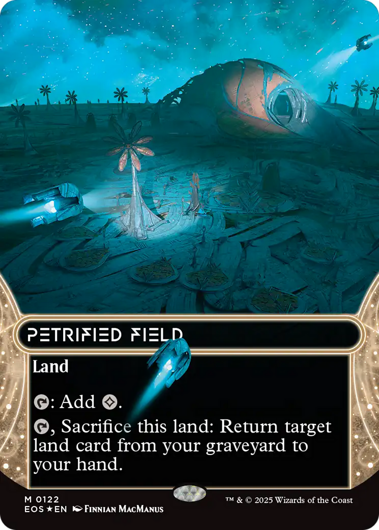 Petrified Field (0122) (Borderless) (Galaxy Foil) [Edge of Eternities: Stellar Sights] | Shuffle n Cut Hobbies & Games