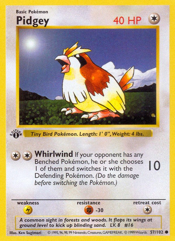 Pidgey (57/102) (Shadowless) [Base Set 1st Edition] | Shuffle n Cut Hobbies & Games
