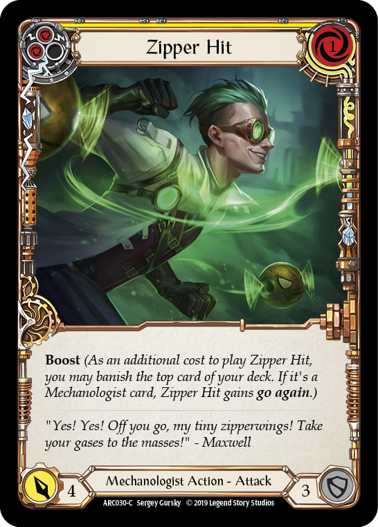 Zipper Hit (Yellow) [ARC030-C] (Arcane Rising)  1st Edition Normal | Shuffle n Cut Hobbies & Games