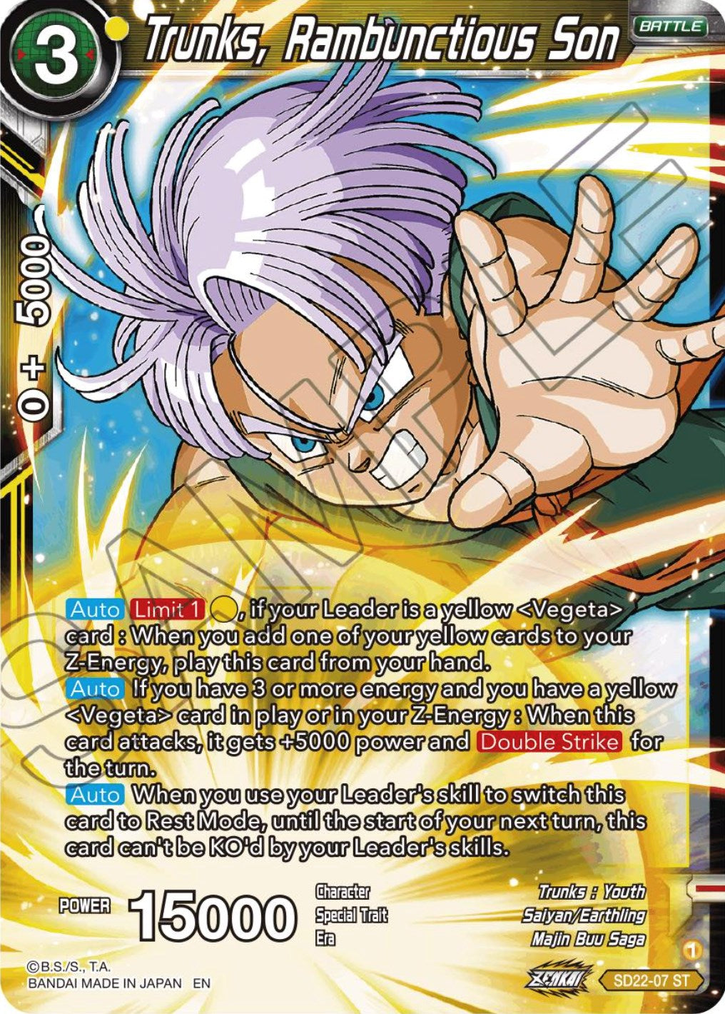 Trunks, Rambunctious Son (Starter Deck Exclusive) (SD22-07) [Power Absorbed] | Shuffle n Cut Hobbies & Games