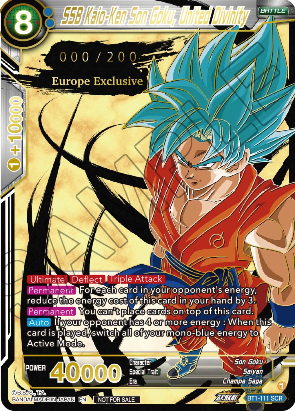 SSB Kaio-Ken Son Goku, United Divinity (European Zenkai Cup Top 16) (Serial Numbered) (BT1-111) [Tournament Promotion Cards] | Shuffle n Cut Hobbies & Games