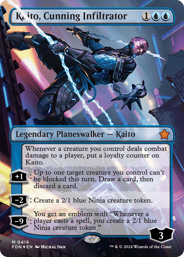 Kaito, Cunning Infiltrator (Borderless) (Mana Foil) [Foundations] | Shuffle n Cut Hobbies & Games