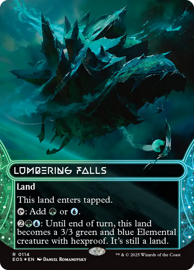 Lumbering Falls (0114) (Borderless) (Galaxy Foil) [Edge of Eternities: Stellar Sights] | Shuffle n Cut Hobbies & Games