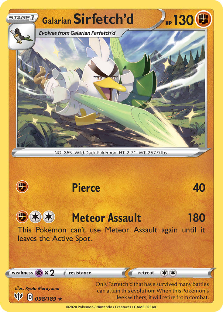 Galarian Sirfetch'd (098/189) (Cracked Ice holo) (Theme Deck Exclusive) [Sword & Shield: Darkness Ablaze] | Shuffle n Cut Hobbies & Games