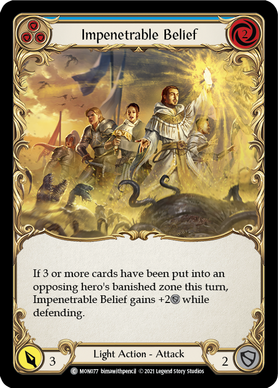 Impenetrable Belief (Blue) (Rainbow Foil) [MON077-RF] 1st Edition Rainbow Foil | Shuffle n Cut Hobbies & Games