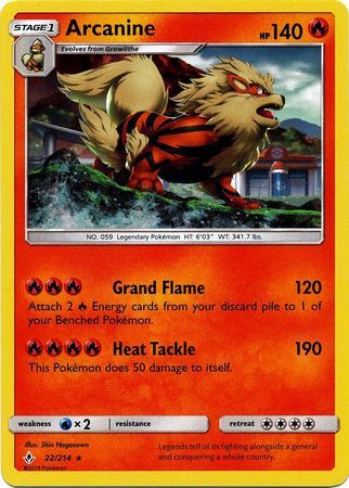 Arcanine (22/214) (Cosmos Holo) [Sun & Moon: Unbroken Bonds] | Shuffle n Cut Hobbies & Games