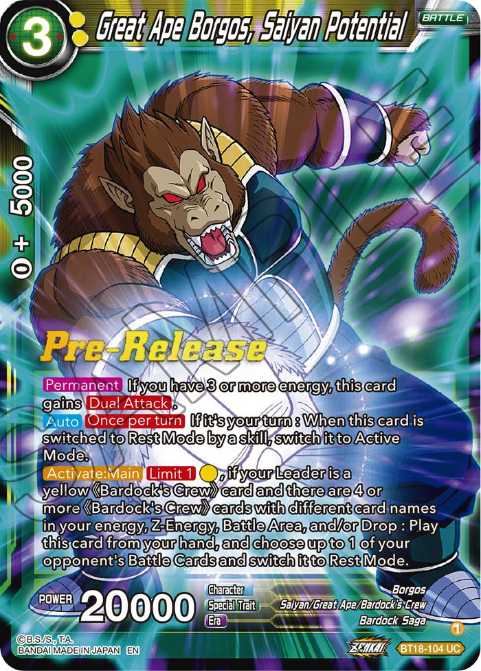 Great Ape Borgos, Saiyan Potential (BT18-104) [Dawn of the Z-Legends Prerelease Promos] | Shuffle n Cut Hobbies & Games