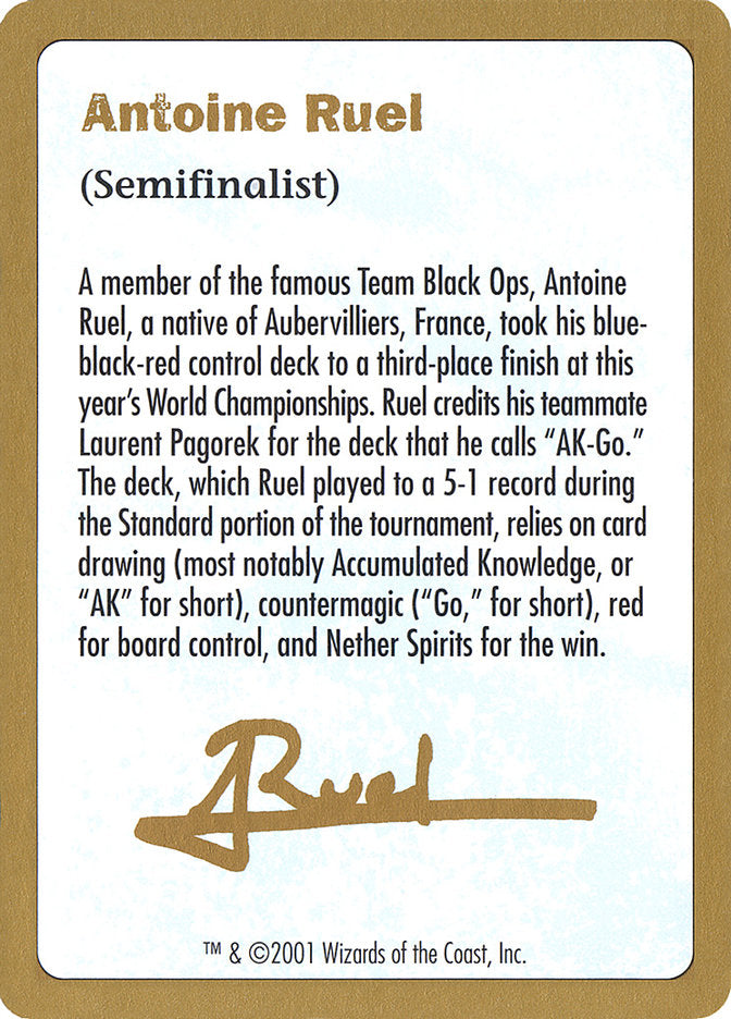 Antoine Ruel Bio [World Championship Decks 2001] | Shuffle n Cut Hobbies & Games