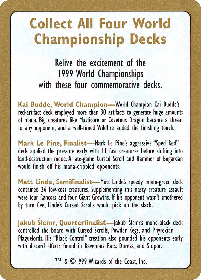 1999 World Championships Ad [World Championship Decks 1999] | Shuffle n Cut Hobbies & Games