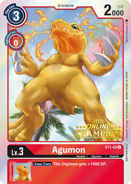 Agumon [ST1-03] (Online Champion) [Starter Deck: Gaia Red Promos] | Shuffle n Cut Hobbies & Games