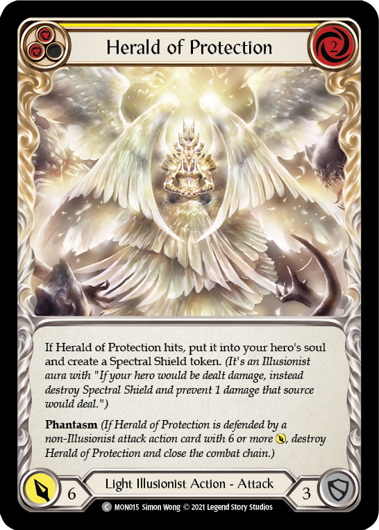 Herald of Protection (Yellow) (Rainbow Foil) [MON015-RF] 1st Edition Rainbow Foil | Shuffle n Cut Hobbies & Games