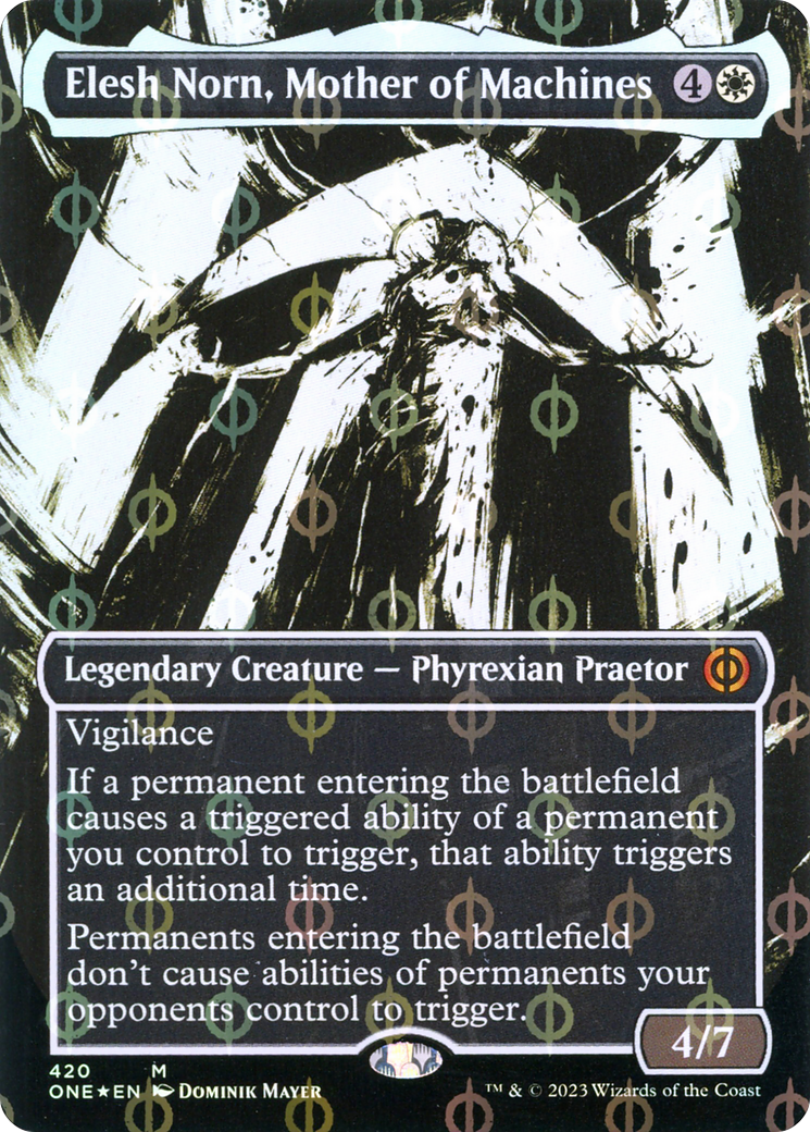 Elesh Norn, Mother of Machines (Borderless Ichor Step-and-Compleat Foil) [Phyrexia: All Will Be One] | Shuffle n Cut Hobbies & Games