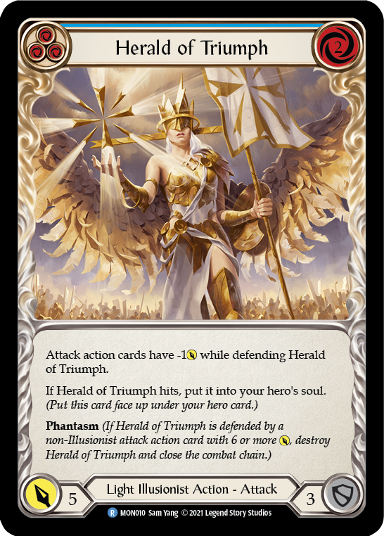 Herald of Triumph (Blue) (Rainbow Foil) [MON010-RF] 1st Edition Rainbow Foil | Shuffle n Cut Hobbies & Games