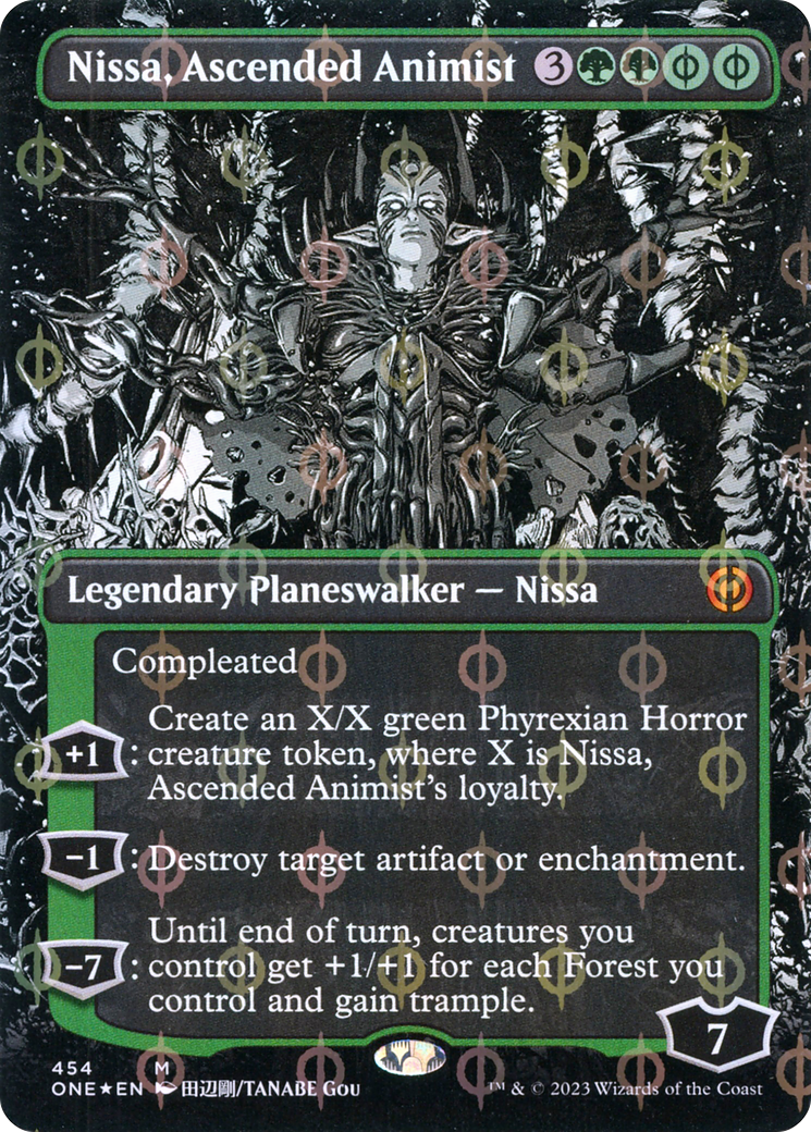 Nissa, Ascended Animist (Borderless Manga Step-and-Compleat Foil) [Phyrexia: All Will Be One] | Shuffle n Cut Hobbies & Games