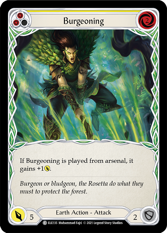 Burgeoning (Yellow) [ELE135] (Tales of Aria)  1st Edition Rainbow Foil | Shuffle n Cut Hobbies & Games