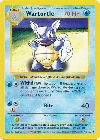 Wartortle (42/102) [Base Set Shadowless Unlimited] | Shuffle n Cut Hobbies & Games