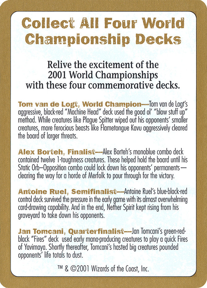 2001 World Championships Ad [World Championship Decks 2001] | Shuffle n Cut Hobbies & Games