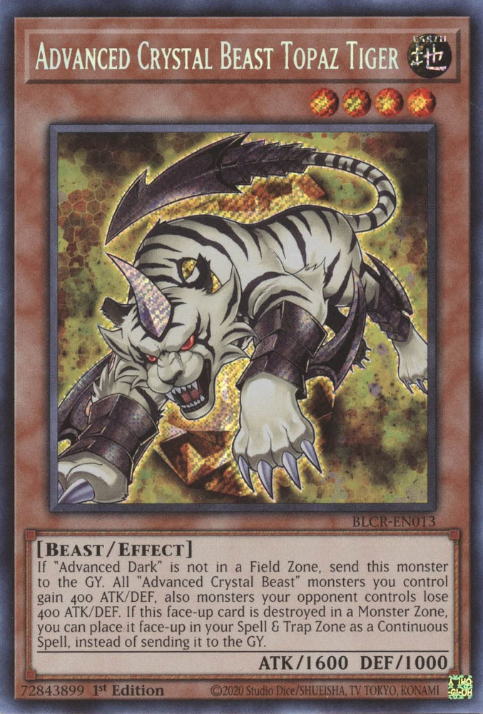 Advanced Crystal Beast Topaz Tiger [BLCR-EN013] Secret Rare | Shuffle n Cut Hobbies & Games