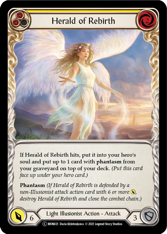 Herald of Rebirth (Yellow) (Rainbow Foil) [U-MON021-RF] Unlimited Edition Rainbow Foil | Shuffle n Cut Hobbies & Games