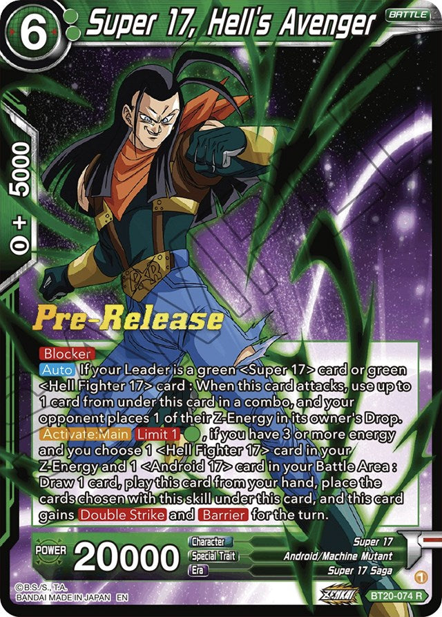 Super 17, Hell's Avenger (BT20-074) [Power Absorbed Prerelease Promos] | Shuffle n Cut Hobbies & Games
