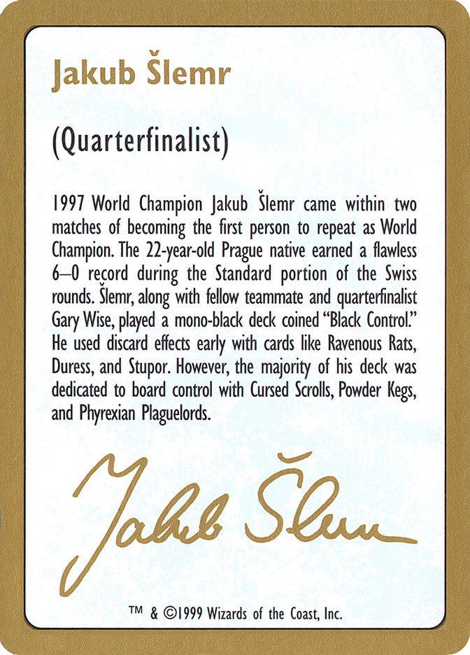 Jakub Slemr Bio [World Championship Decks 1999] | Shuffle n Cut Hobbies & Games