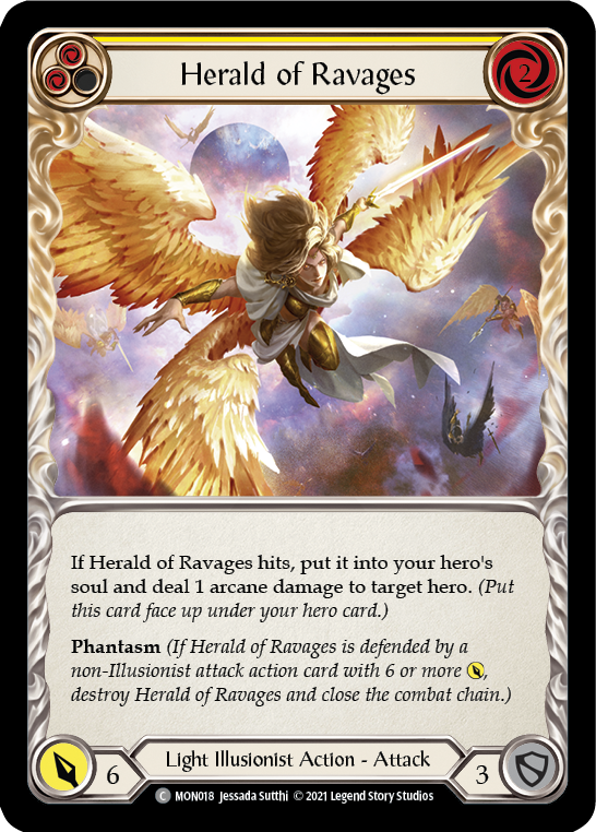 Herald of Ravages (Yellow) (Rainbow Foil) [MON018-RF] 1st Edition Rainbow Foil | Shuffle n Cut Hobbies & Games