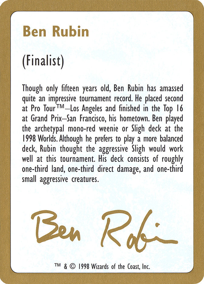 Ben Rubin Bio [World Championship Decks 1998] | Shuffle n Cut Hobbies & Games