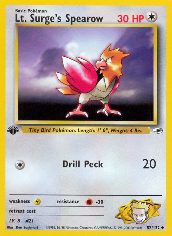 Lt. Surge's Spearow (52/132) [Gym Heroes 1st Edition] | Shuffle n Cut Hobbies & Games