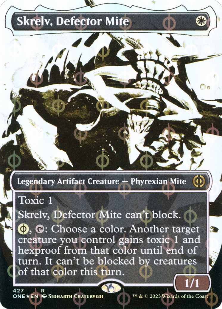Skrelv, Defector Mite (Borderless Ichor Step-and-Compleat Foil) [Phyrexia: All Will Be One] | Shuffle n Cut Hobbies & Games