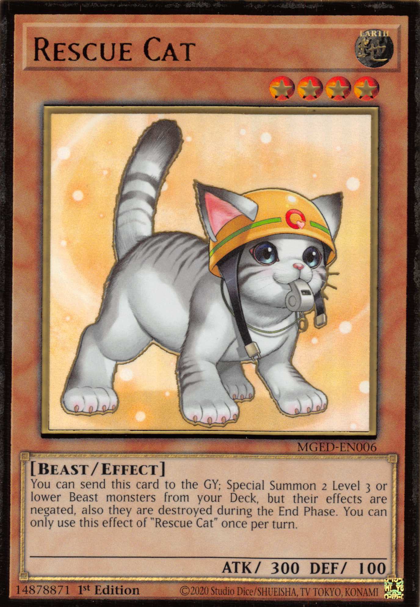 Rescue Cat (Alternate Art) [MGED-EN006] Gold Rare | Shuffle n Cut Hobbies & Games