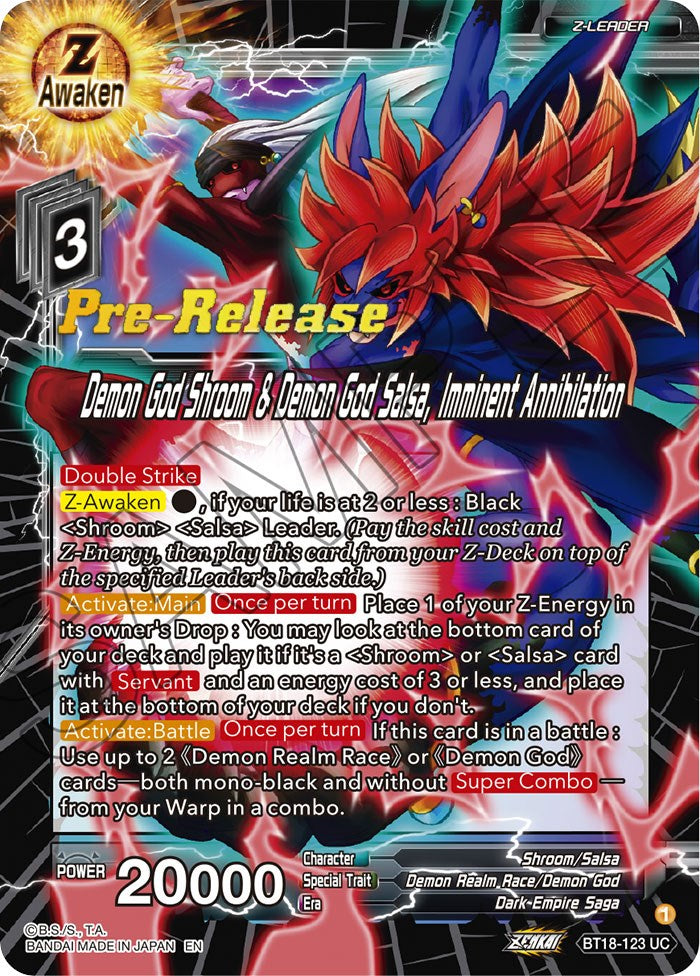 Demon God Shroom & Demon God Salsa, Imminent Annihilation (BT18-123) [Dawn of the Z-Legends Prerelease Promos] | Shuffle n Cut Hobbies & Games