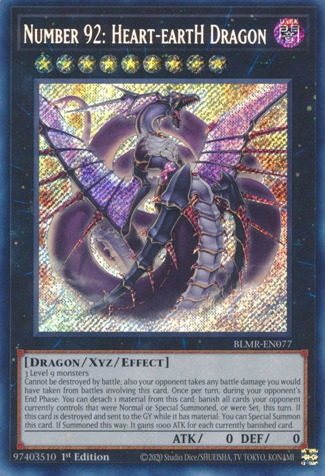 Number 92: Heart-eartH Dragon [BLMR-EN077] Secret Rare | Shuffle n Cut Hobbies & Games