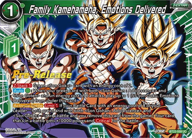 Family Kamehameha, Emotions Delivered (BT22-059) [Critical Blow Prerelease Promos] | Shuffle n Cut Hobbies & Games