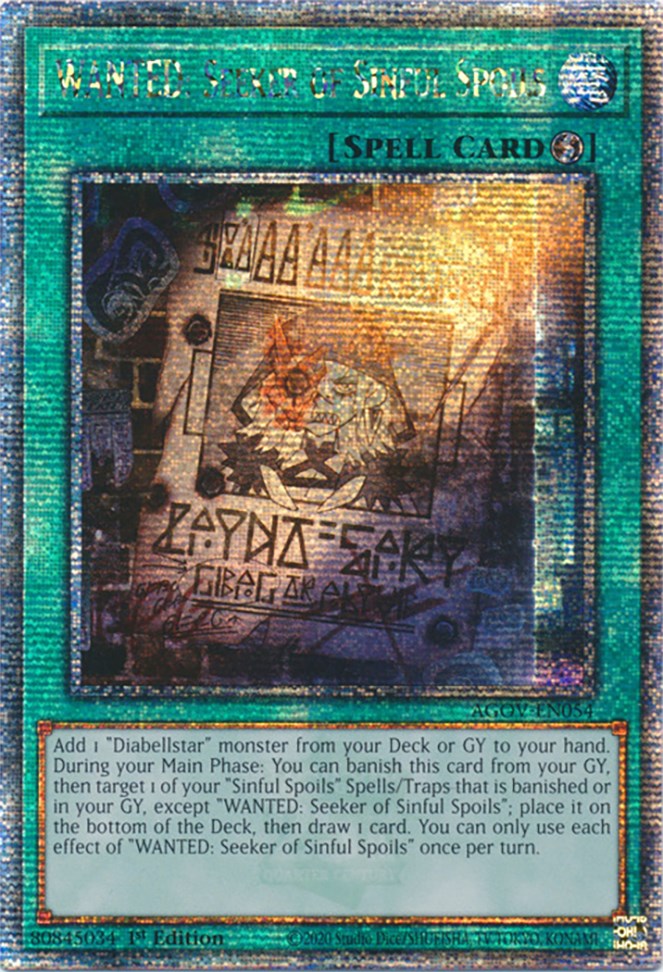 WANTED: Seeker of Sinful Spoils (Quarter Century Secret Rare) [AGOV-EN054] Quarter Century Secret Rare | Shuffle n Cut Hobbies & Games