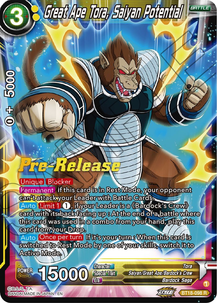 Great Ape Tora, Saiyan Potential (BT18-098) [Dawn of the Z-Legends Prerelease Promos] | Shuffle n Cut Hobbies & Games
