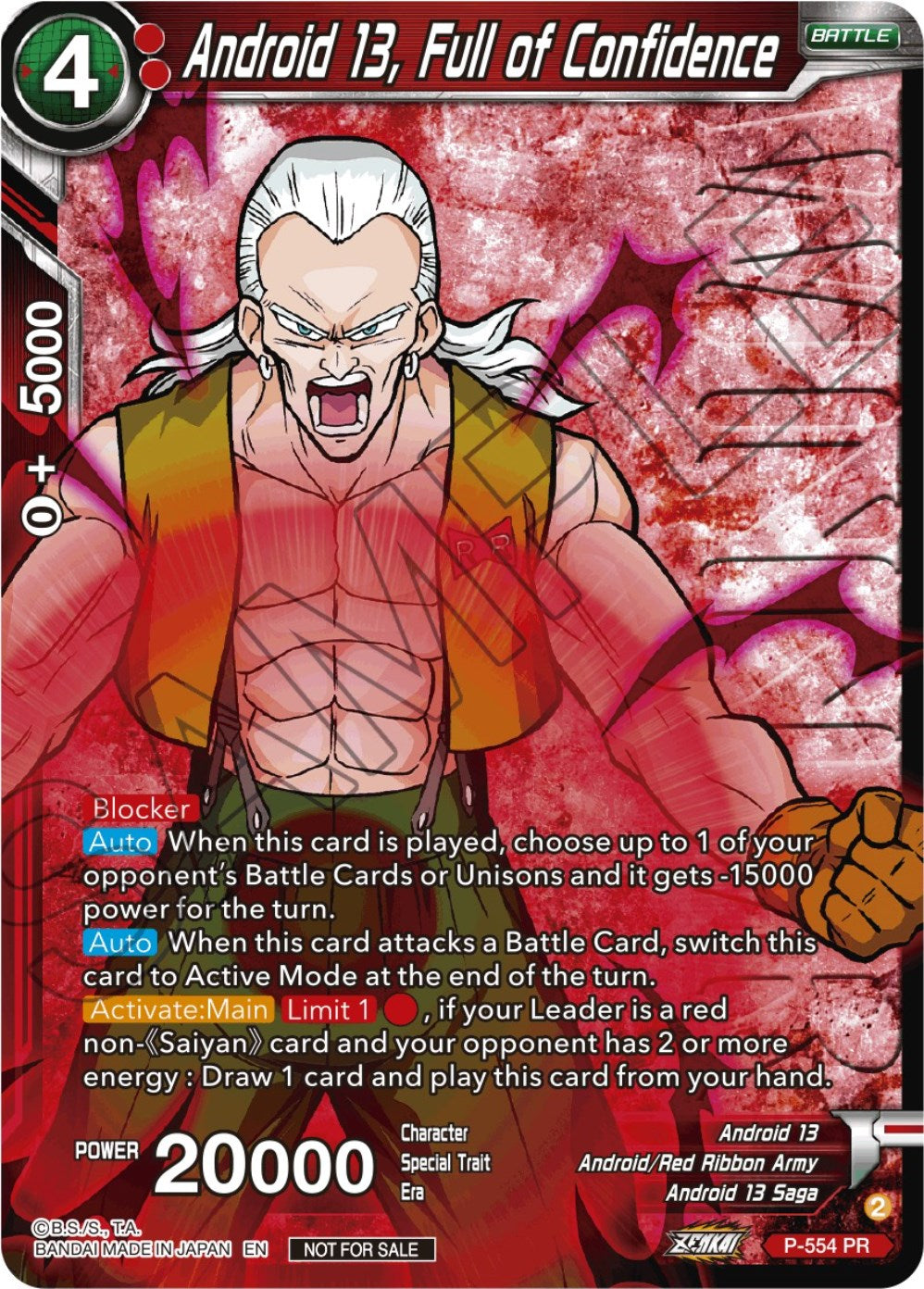 Android 13, Full of Confidence (Zenkai Series Tournament Pack Vol.6) (Winner) (P-554) [Tournament Promotion Cards] | Shuffle n Cut Hobbies & Games