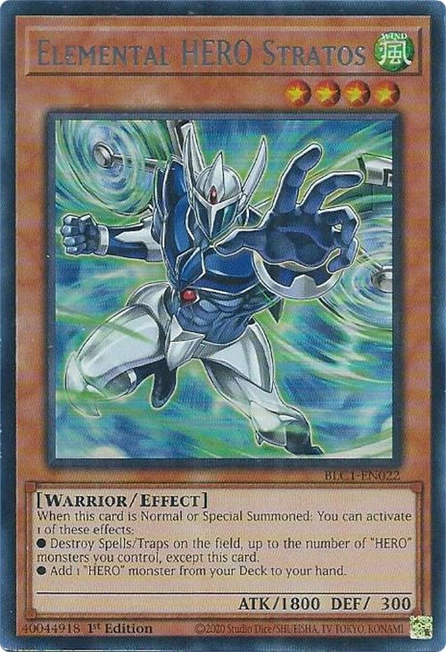 Elemental HERO Stratos (Alternate Art) (Silver) [BLC1-EN022] Ultra Rare | Shuffle n Cut Hobbies & Games