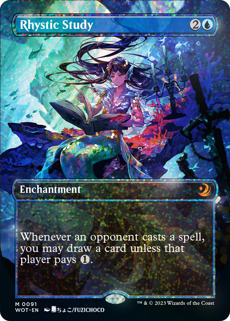 Rhystic Study (Anime Borderless) (Confetti Foil) [Wilds of Eldraine: Enchanting Tales] | Shuffle n Cut Hobbies & Games