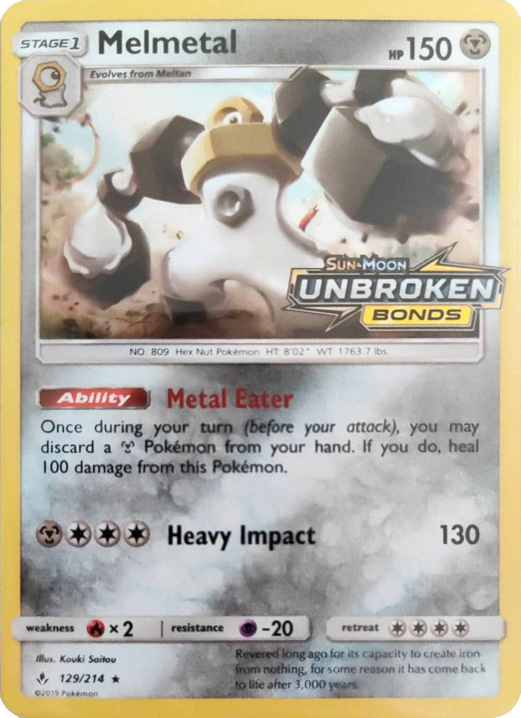 Melmetal (129/214) (Unbroken Bonds Stamped) [Sun & Moon: Unbroken Bonds] | Shuffle n Cut Hobbies & Games