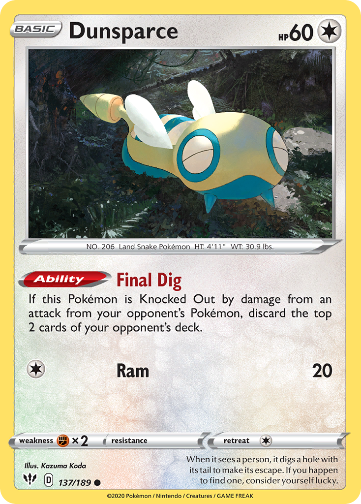 Dunsparce (137/189) [Sword & Shield: Darkness Ablaze] | Shuffle n Cut Hobbies & Games