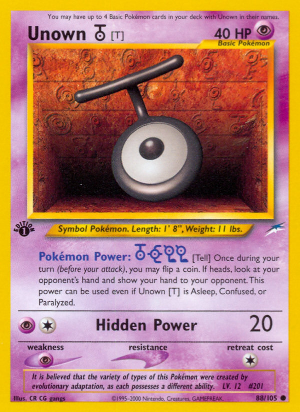 Unown [T] (88/105) [Neo Destiny 1st Edition] | Shuffle n Cut Hobbies & Games