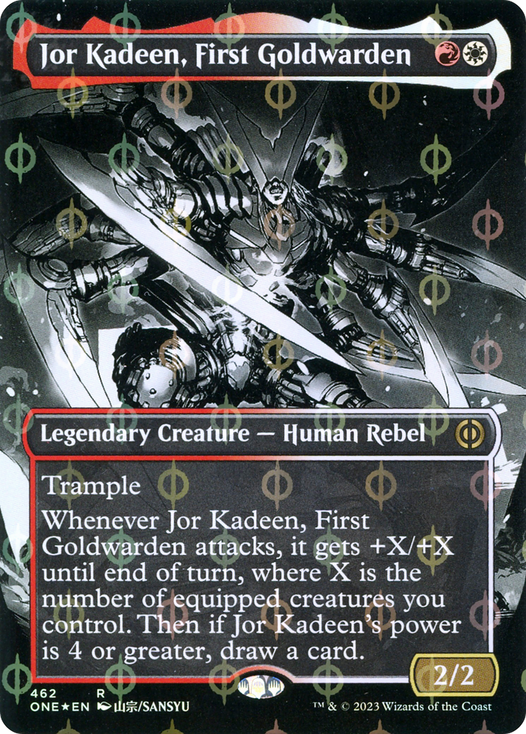 Jor Kadeen, First Goldwarden (Borderless Manga Step-and-Compleat Foil) [Phyrexia: All Will Be One] | Shuffle n Cut Hobbies & Games