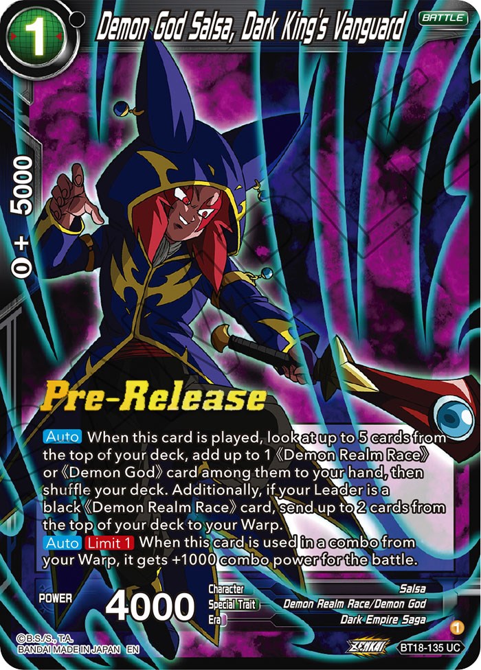 Demon God Salsa, Dark King's Vanguard (BT18-135) [Dawn of the Z-Legends Prerelease Promos] | Shuffle n Cut Hobbies & Games